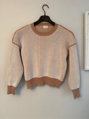 Dreamers by Debut Ribbed Striped Sweater Tan Cream L
